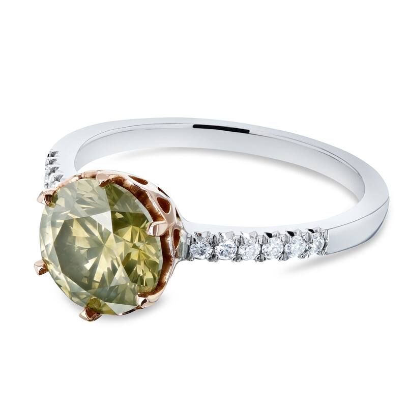Kobelli 2.33 Carat Fancy Champagne & White Diamond Certified 18k Solid Two Tone Gold Crown Ring