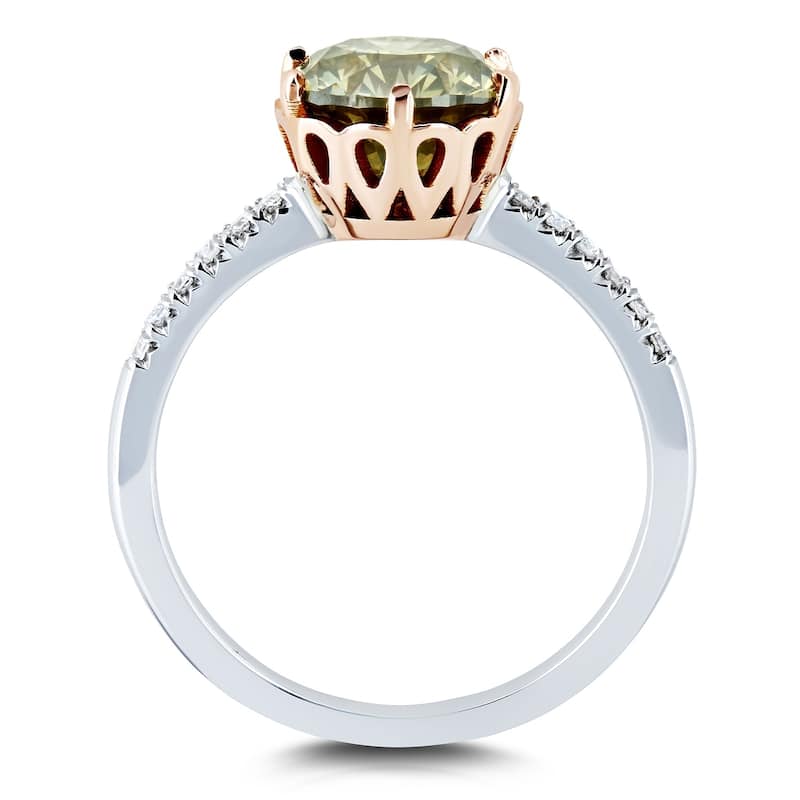 Kobelli 2.33 Carat Fancy Champagne & White Diamond Certified 18k Solid Two Tone Gold Crown Ring