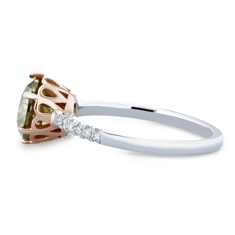 Kobelli 2.33 Carat Fancy Champagne & White Diamond Certified 18k Solid Two Tone Gold Crown Ring