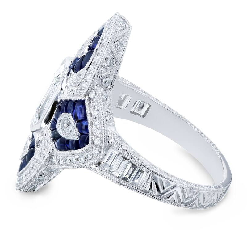 Kobelli 2.5 Carat Natural Diamond & Sapphire Cabochon 14k Solid White Gold Dual Pointed Shield Ring - Size 7 Only
