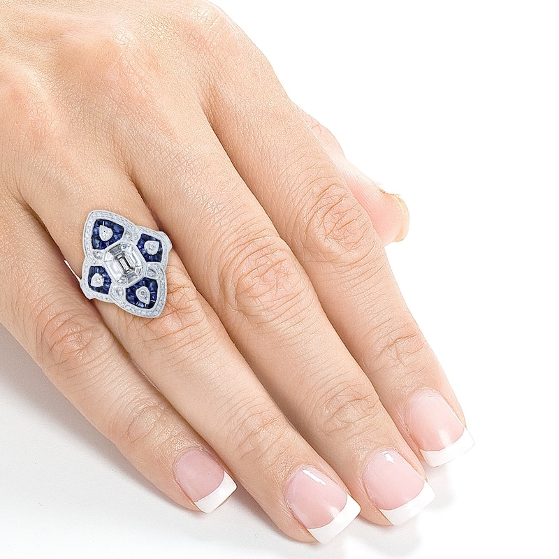 Kobelli 2.5 Carat Natural Diamond & Sapphire Cabochon 14k Solid White Gold Dual Pointed Shield Ring - Size 7 Only