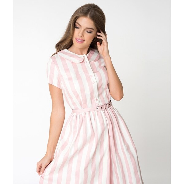 pink and white shirt dress