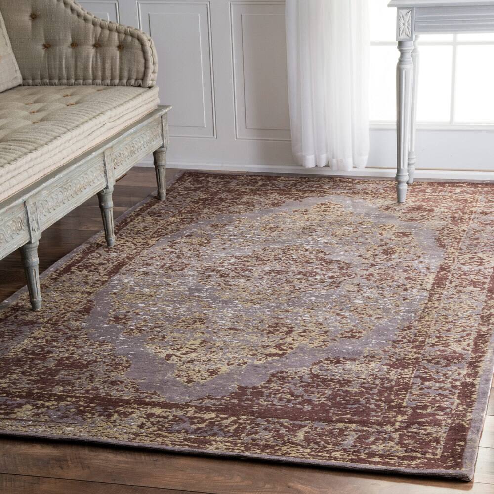 Nuloom Traditional Medallion Border Grey Rug