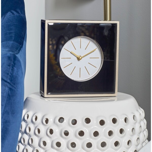Strick & Bolton John Modern Wood and Glass Square Black Table Clock
