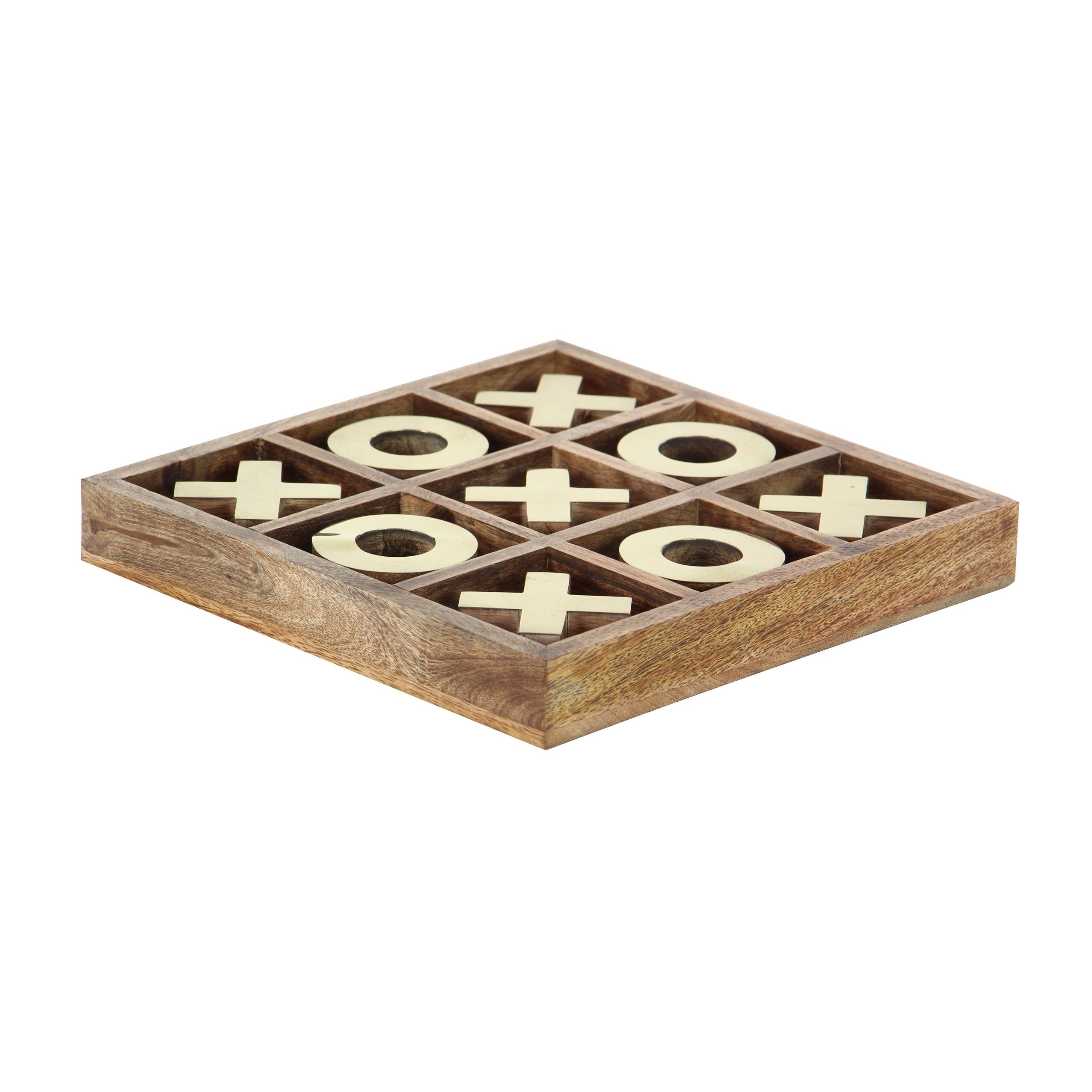 6.5x6.5 in Handmade Rusticity Wood and Brass Tic Tac Toe Game 