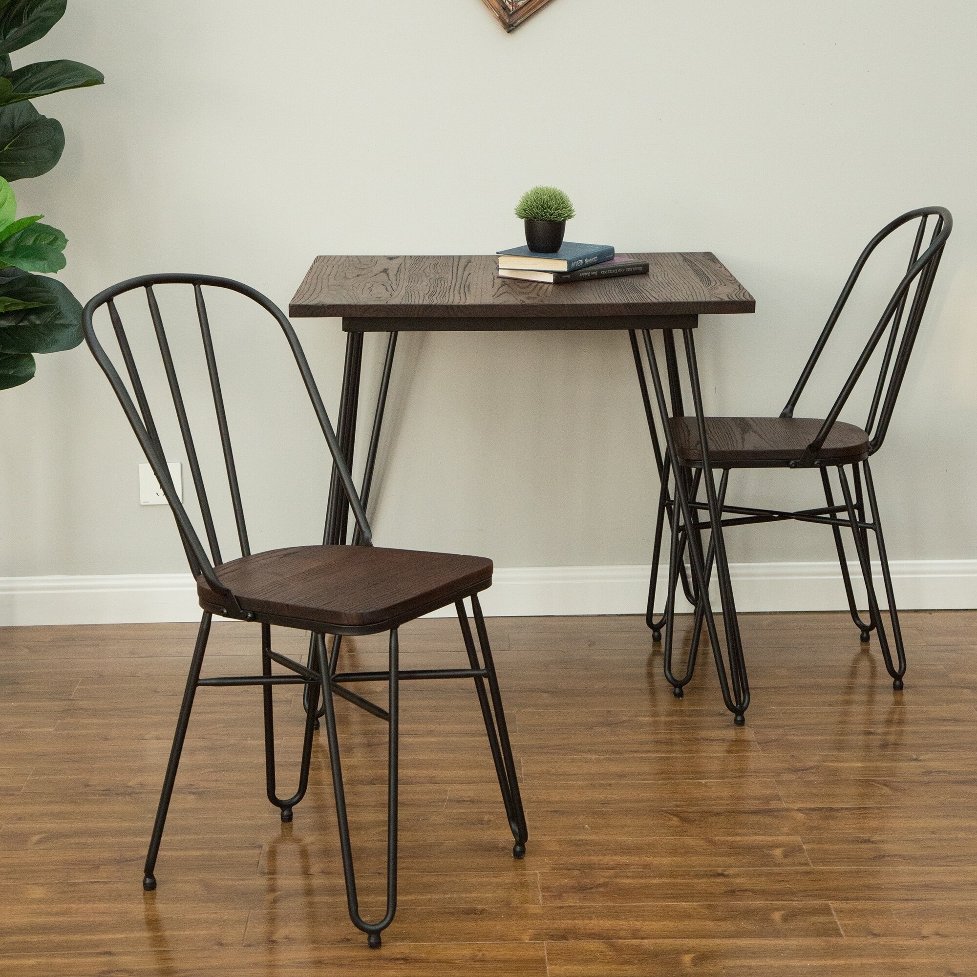 Glitzhome Rustic Wood Seat Metal Dining Chairs Vintage Industrial Home Set of 2