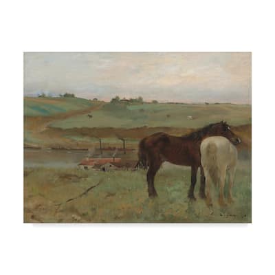 Edgar Degas 'Horses in A Meadow' Canvas Art - Multi-color