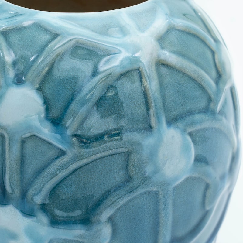 Euro Ceramica Grotto Aqua 7" Round Rope Vase