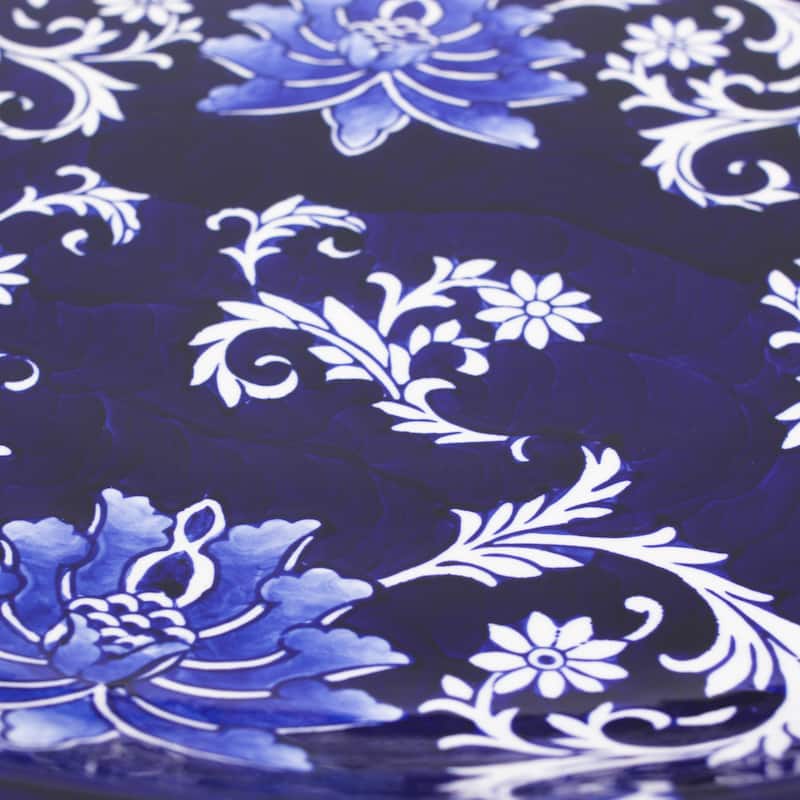 Euro Ceramica Blue Garden Ceramic 18" Decorative Plate with Stand - 18 in. x 18 in. x 2.5 in.
