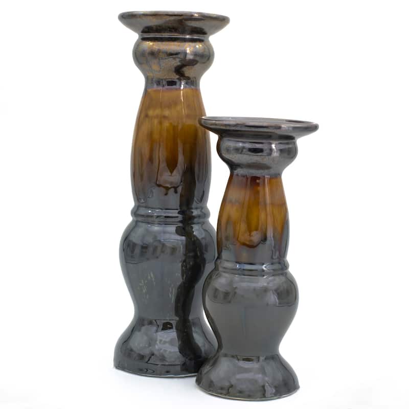 Euro Ceramica Patina Ombre Stoneware 14" Sienna Candle Holder - 4.5 in. x 4.5 in. x 14.25 in.