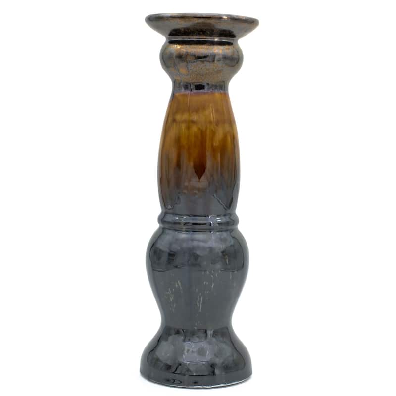 Euro Ceramica Patina Ombre Stoneware 14" Sienna Candle Holder - 4.5 in. x 4.5 in. x 14.25 in.