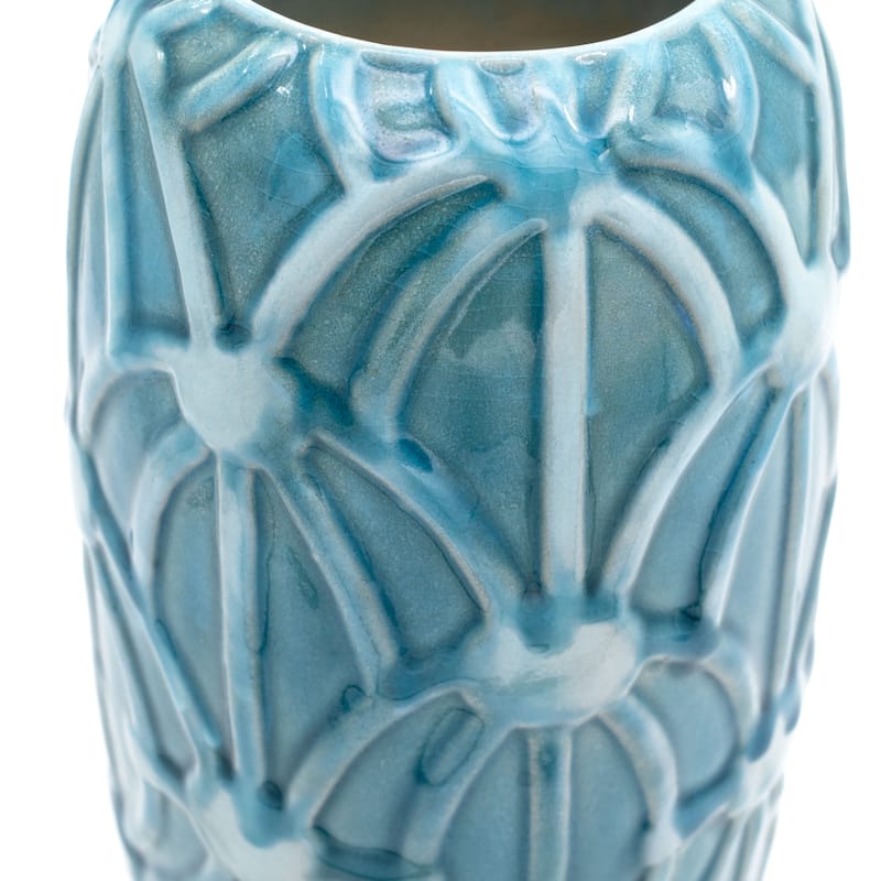 Euro Ceramica Grotto Aqua 12" Tall Rope Vase