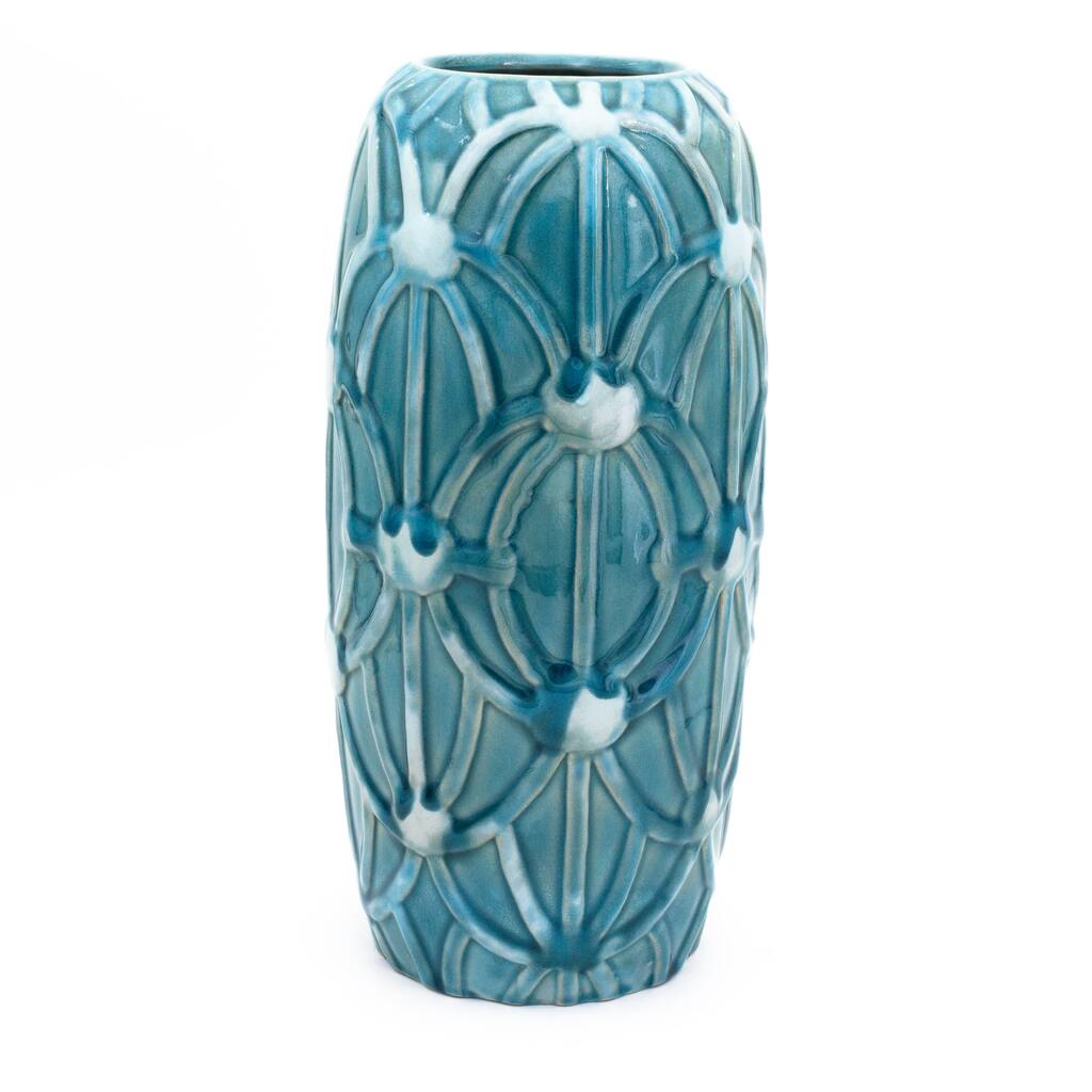 Euro Ceramica Grotto Aqua 12" Tall Rope Vase