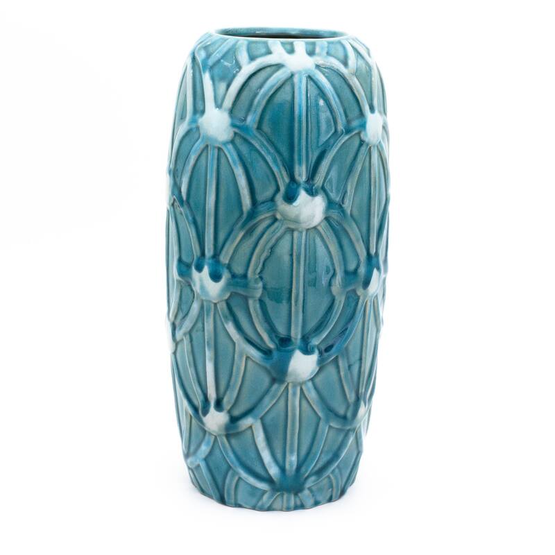 Euro Ceramica Grotto Aqua 12" Tall Rope Vase