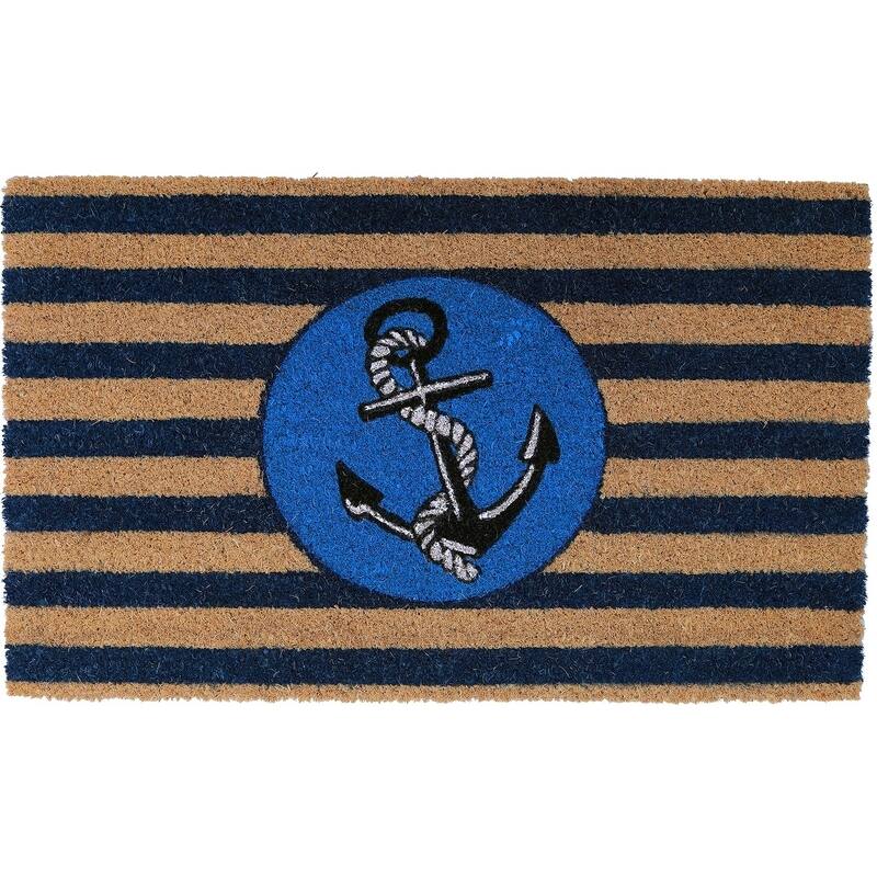 Outdoor Blue/ Black Blue Beach Anchor Doormat