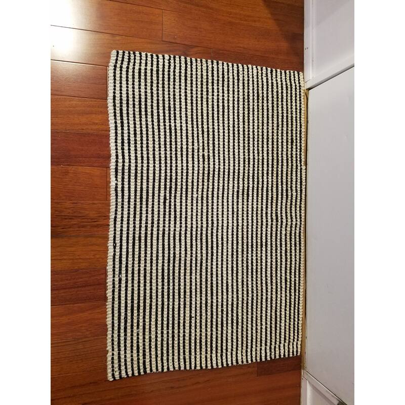 Indoor Jute Beige/ Black Stripe Floor Mat