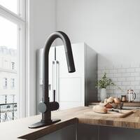 VIGO Gramercy Matte Black Pull-Down Kitchen Faucet with Deck Plate
