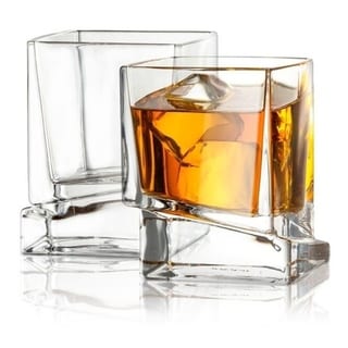 JoyJolt Carre Square Whiskey Glasses, 10 Oz Set of 2 Old Fashioned Glasses