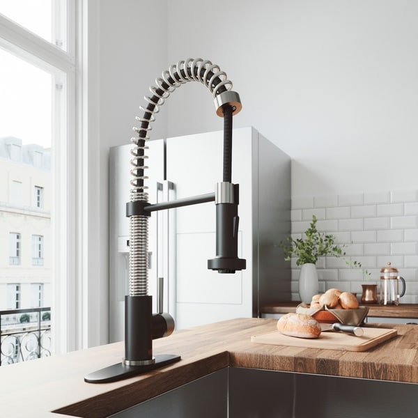 Vigo Edison Stainless Steel And Black Kitchen Faucet With Deck Vigo Edison Stainless Steel And Black Kitchen Faucet With Deck Plate