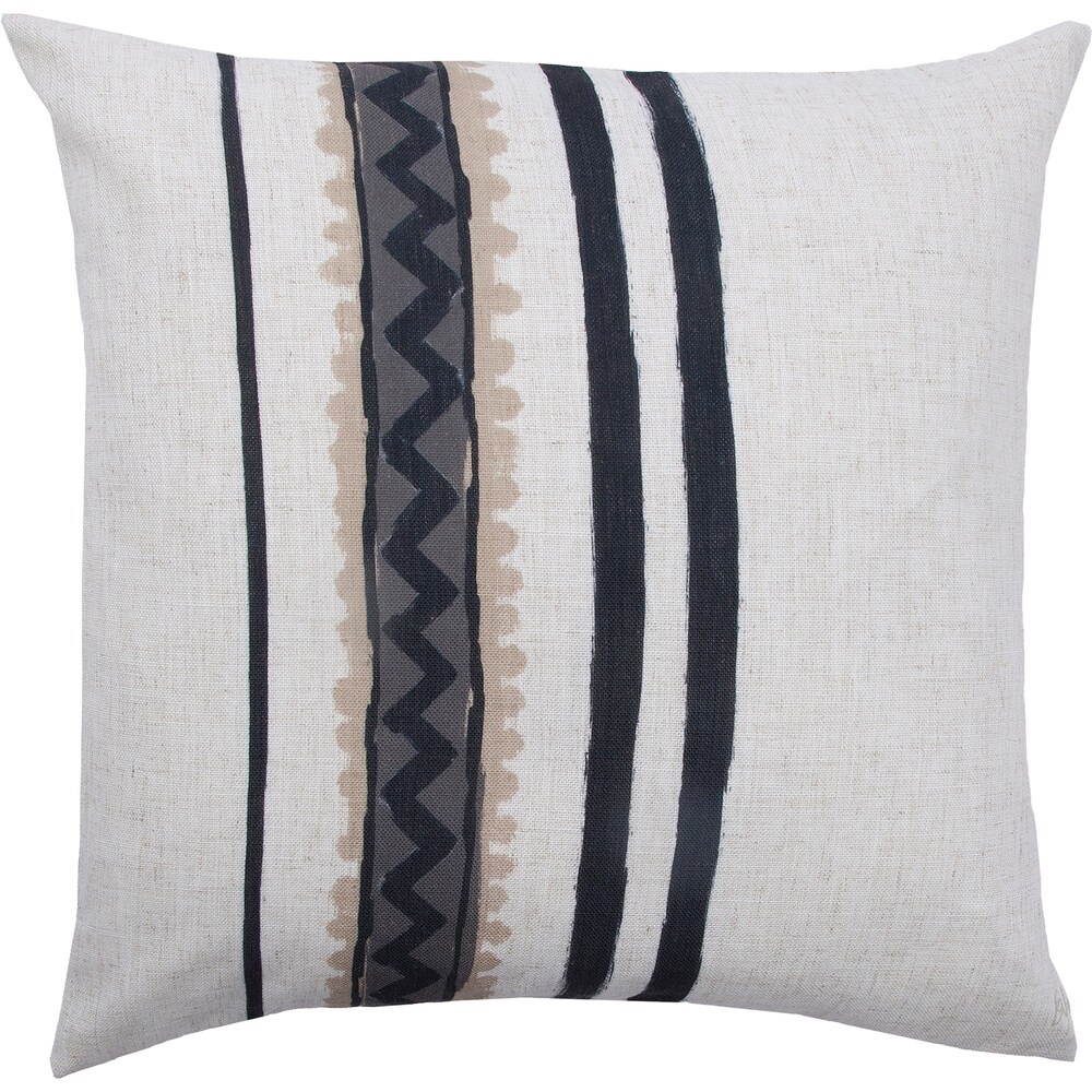 Yarn Dyed Cotton Decor Throw Pillow Cover and Pillow Insert Set in Awning Stripe Pattern - Becky Cameron, Awning Stripe Gray