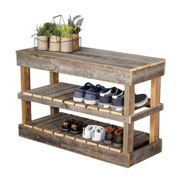 Del Hutson Designs Barnwood Shoe Rack in Natural As Is Item Bed Bath Beyond 25779737