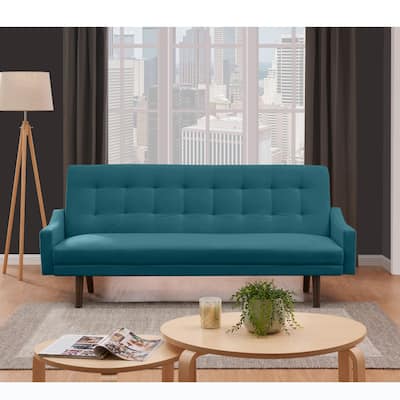 Carson Carrington Lofoten Turquoise Blue Velvet Futon Sleeper Sofa