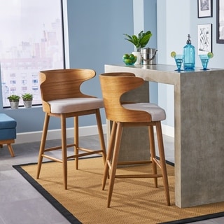 Cataldo Fabric Upholstered Wood and Cane 25.5 inch Counter Stools (Set ...