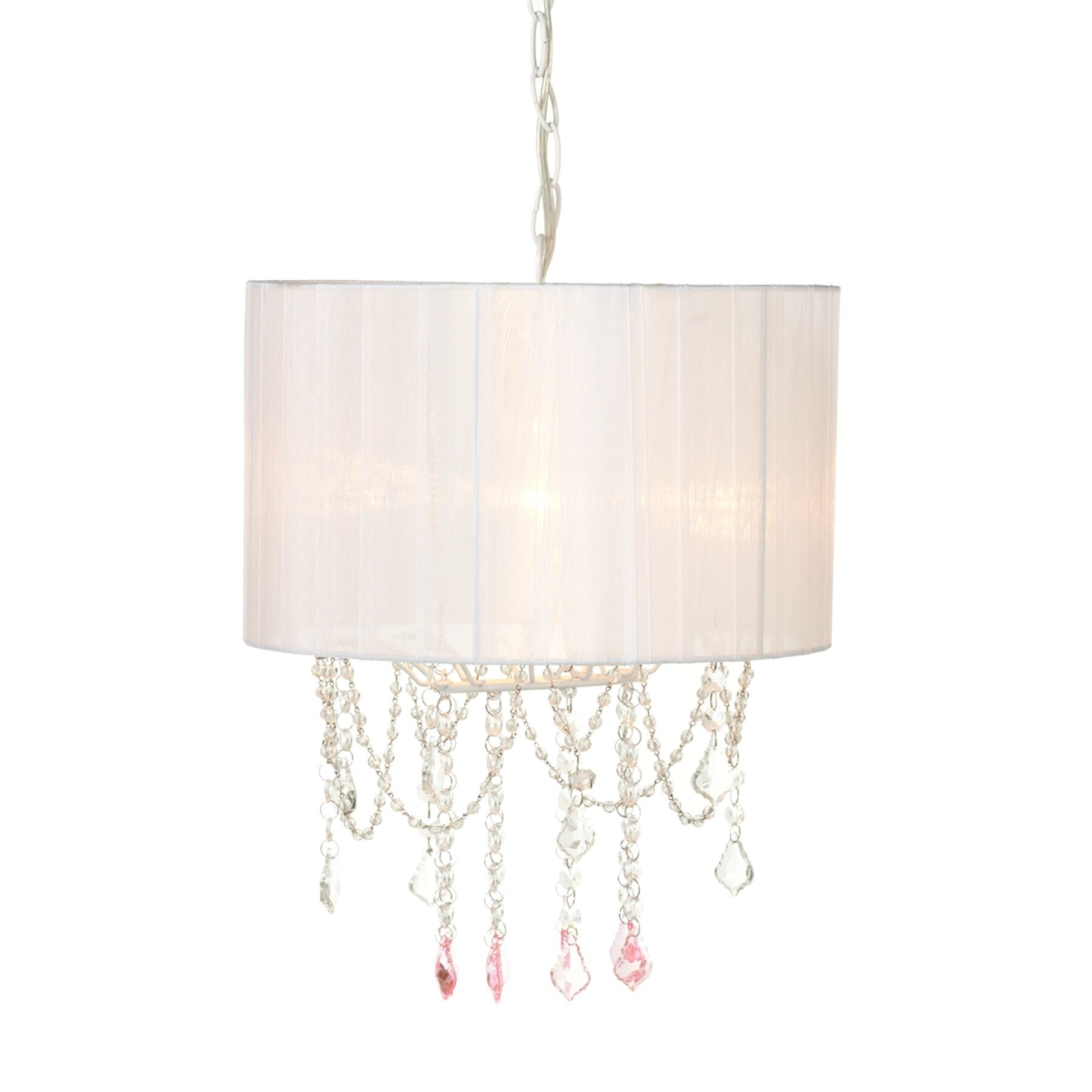 Pink & Clear Beaded Chandelier with White Shade. - Chandeliers For Bedrooms by Overstock.com