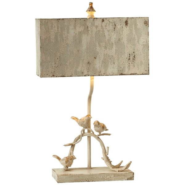 Distressed White Bird on Branch Table Lamp.