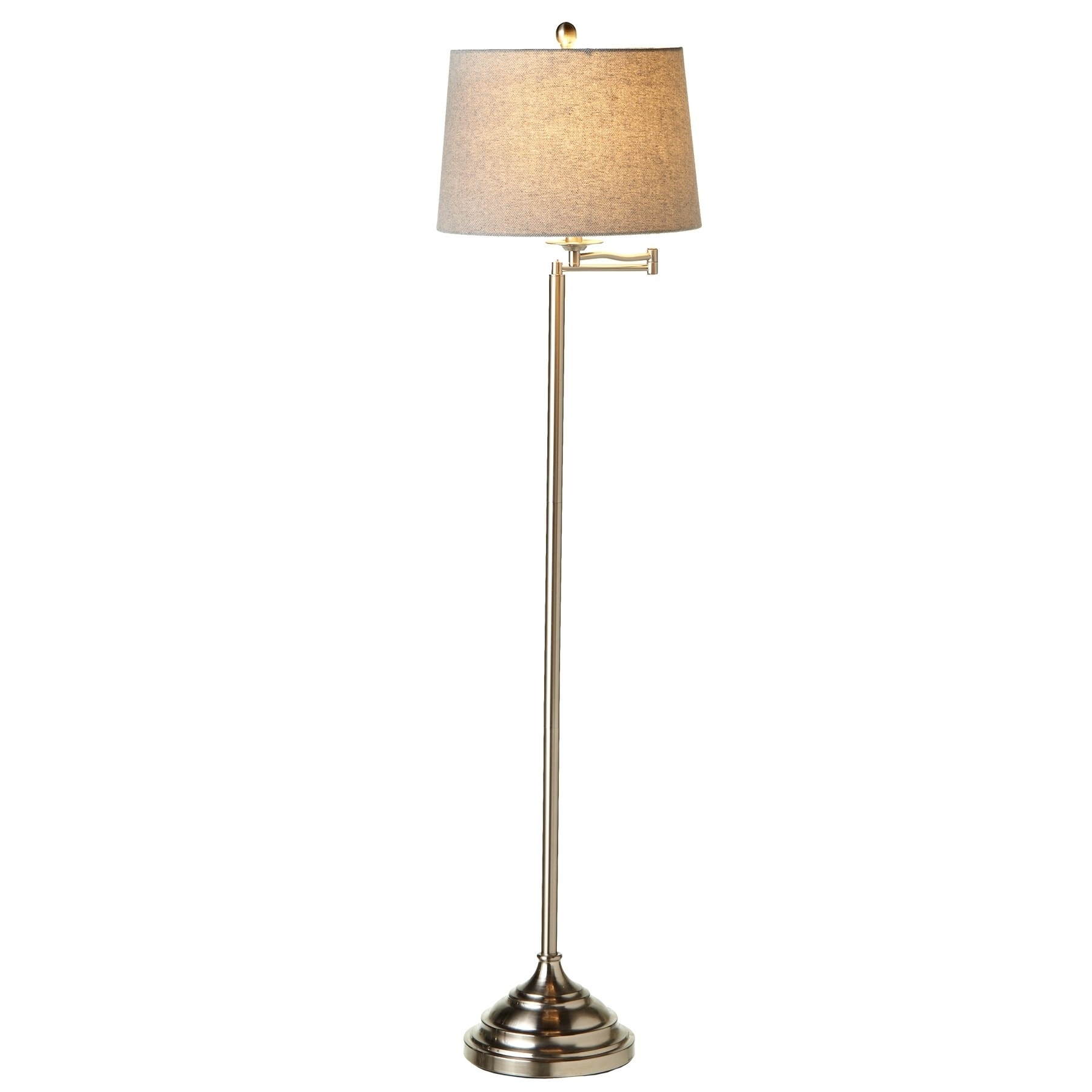Brushed Silver Swing Arm Floor Lamp With Herringbone Shade Brushed Silver Swing Arm Floor Lamp