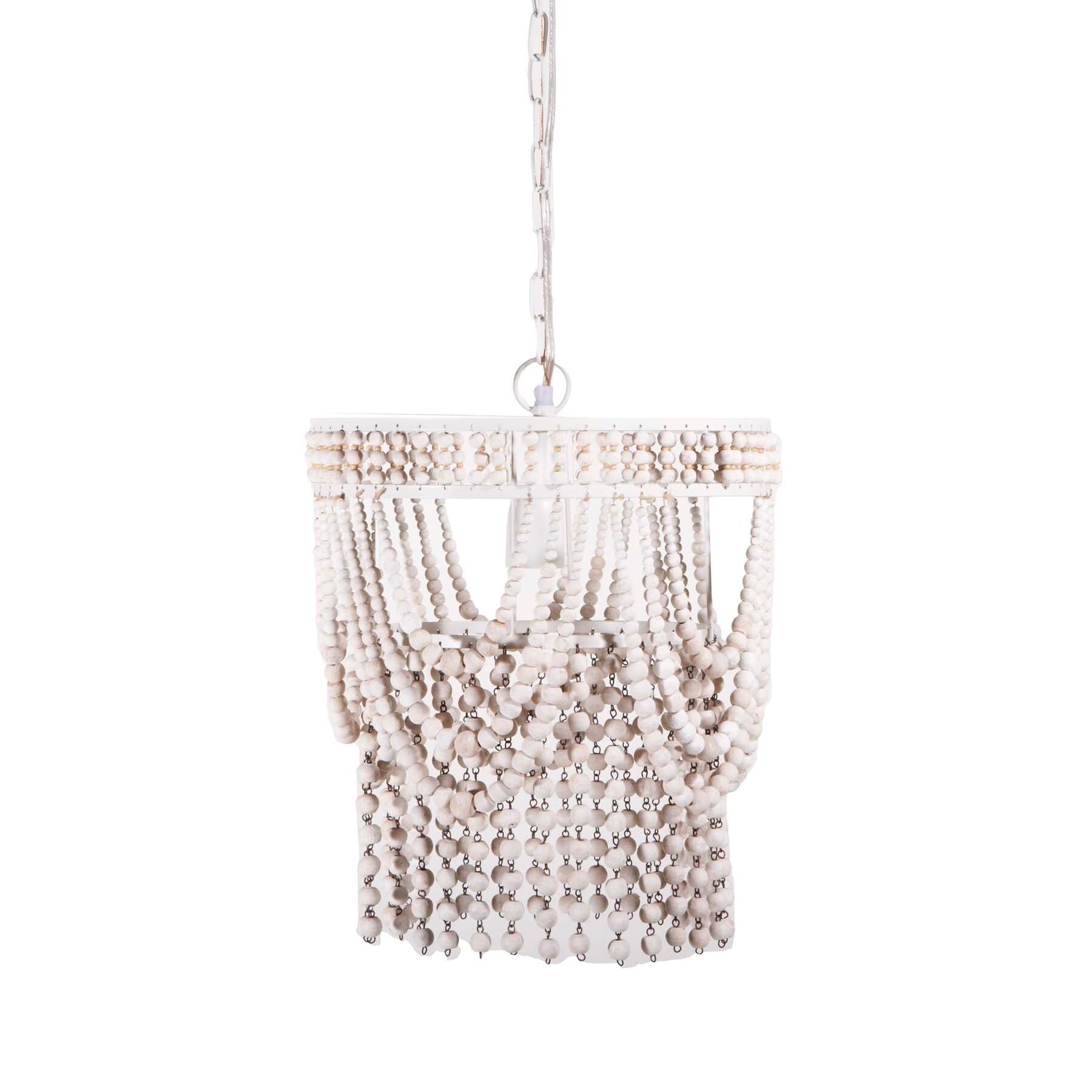 Round Frame Whitewash Beaded Chandelier. - Chandeliers For Bedrooms by Overstock.com