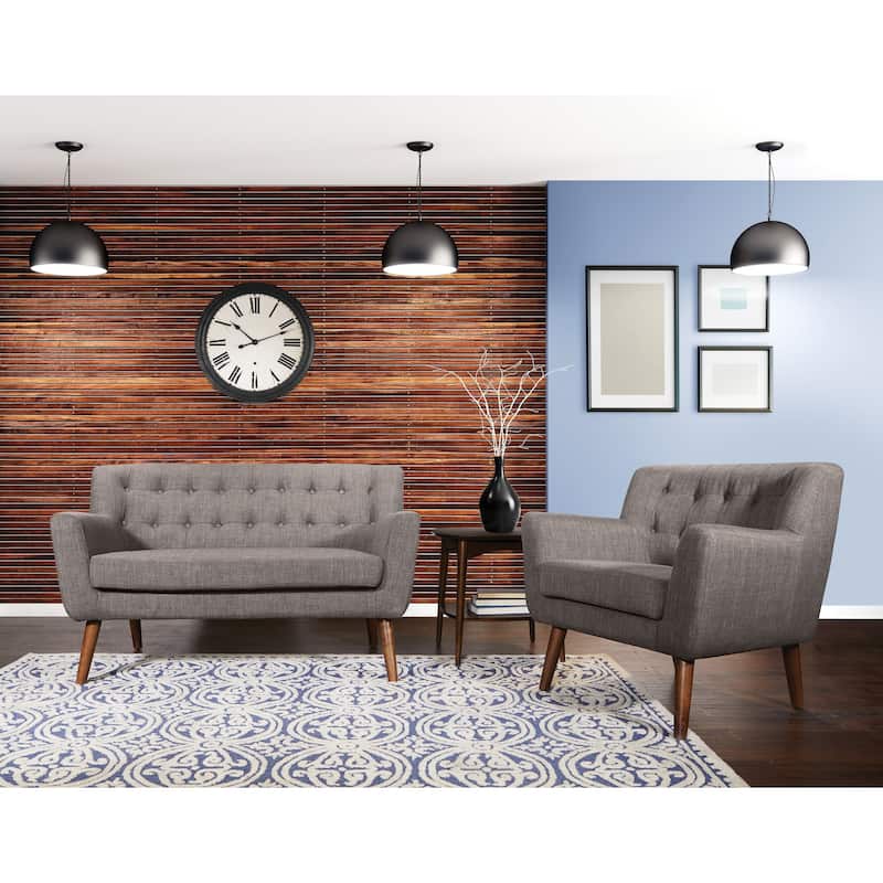 Carson Carrington Balestrand Mid-century Tufted Back Fabric Loveseat - N/A - cement