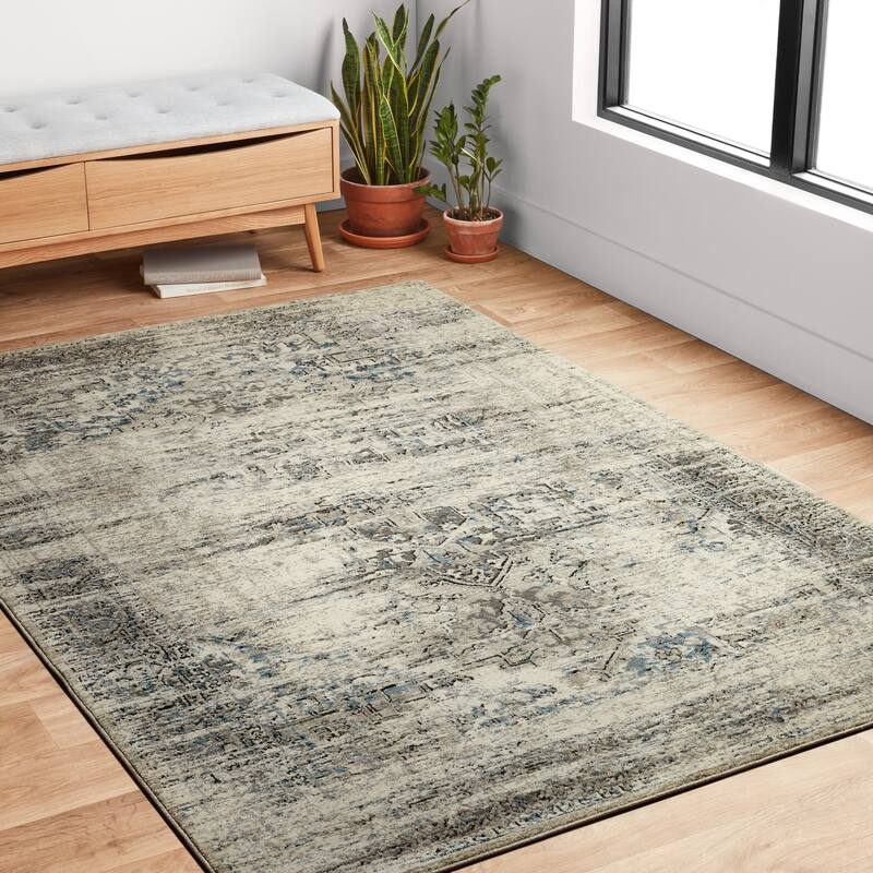 Alexander Home Carissa Distressed Taupe/Ivory Medallion Area Rug