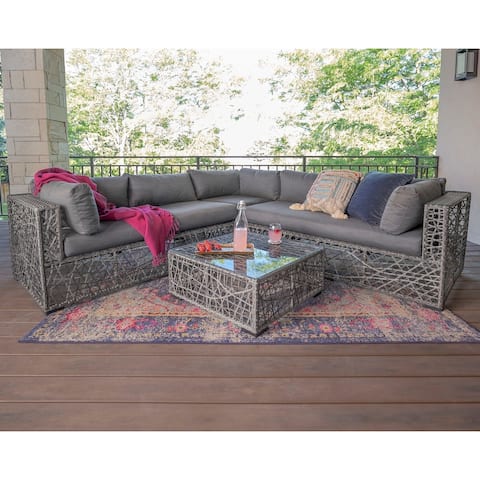 3-Piece Random Weave Outdoor Sectional and Coffee Table