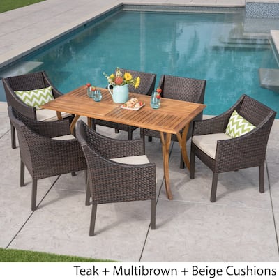 Tara Outdoor 7 Piece Acacia Wood/ Wicker Dining Set by Christopher Knight Home