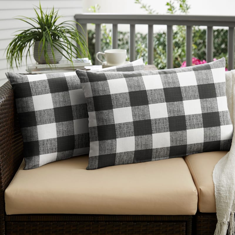 Sorra Home Black Buffalo Plaid Indoor/ Outdoor XL Lumbar Pillow, Set of 2 - 16 in h x 26 in w
