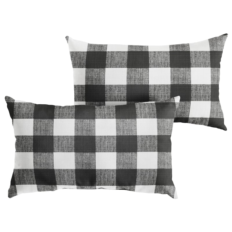 Sorra Home Black Buffalo Plaid Indoor/ Outdoor XL Lumbar Pillow, Set of 2 - 16 in h x 26 in w