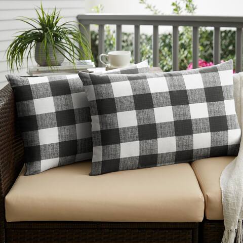 Humble + Haute Black Buffalo Plaid Indoor/ Outdoor XL Lumbar Pillow, Set of 2 - 16 in h x 26 in w