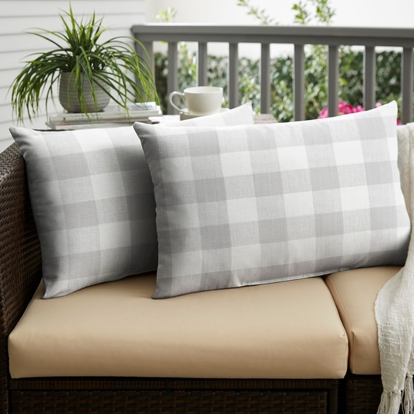 Humble Haute Grey Buffalo Plaid Indoor Outdoor XL Lumbar Pillow