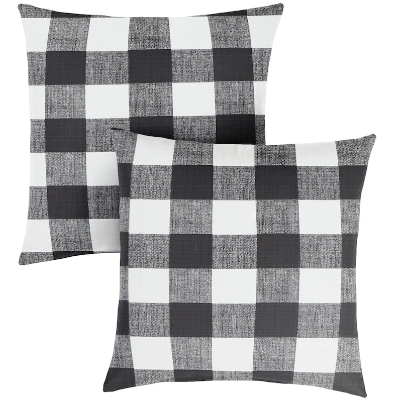 Sorra Home Black Buffalo Plaid Outdoor Square Pillow (Set of 2)