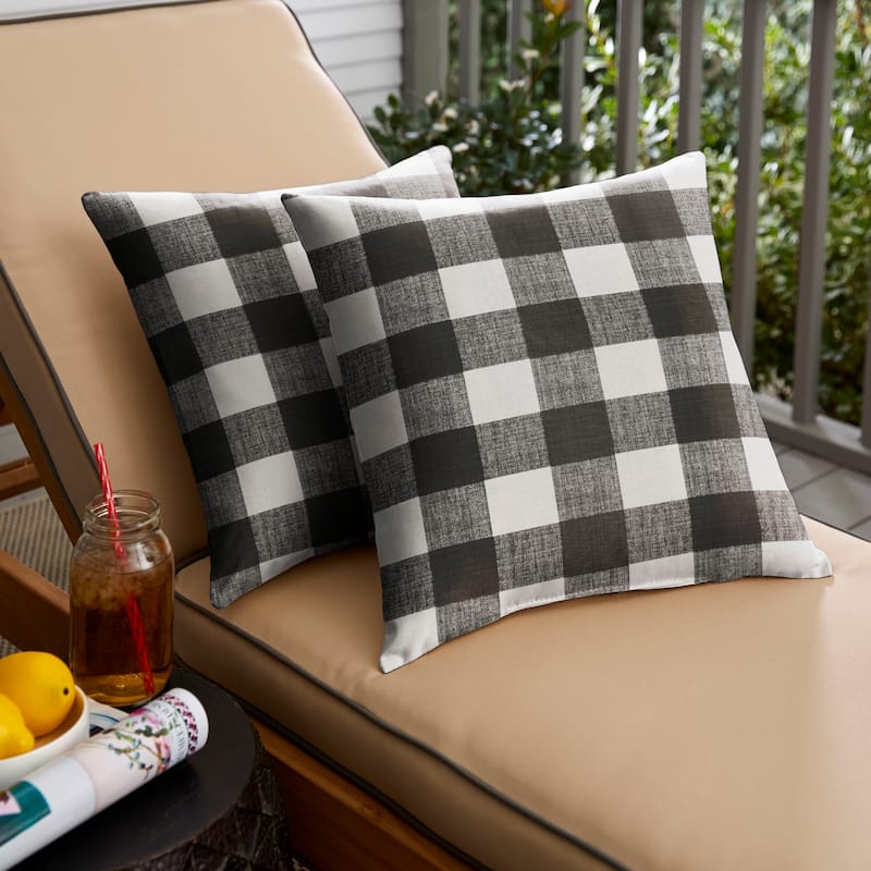 Sorra Home Black Buffalo Plaid Outdoor Square Pillow (Set of 2)