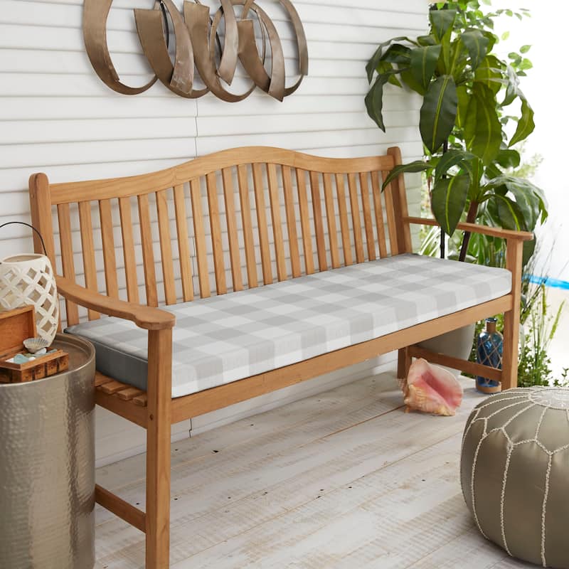 Sorra Home Grey Buffalo Plaid Indoor/ Outdoor Bench Cushion - 48 in w x 19 in d