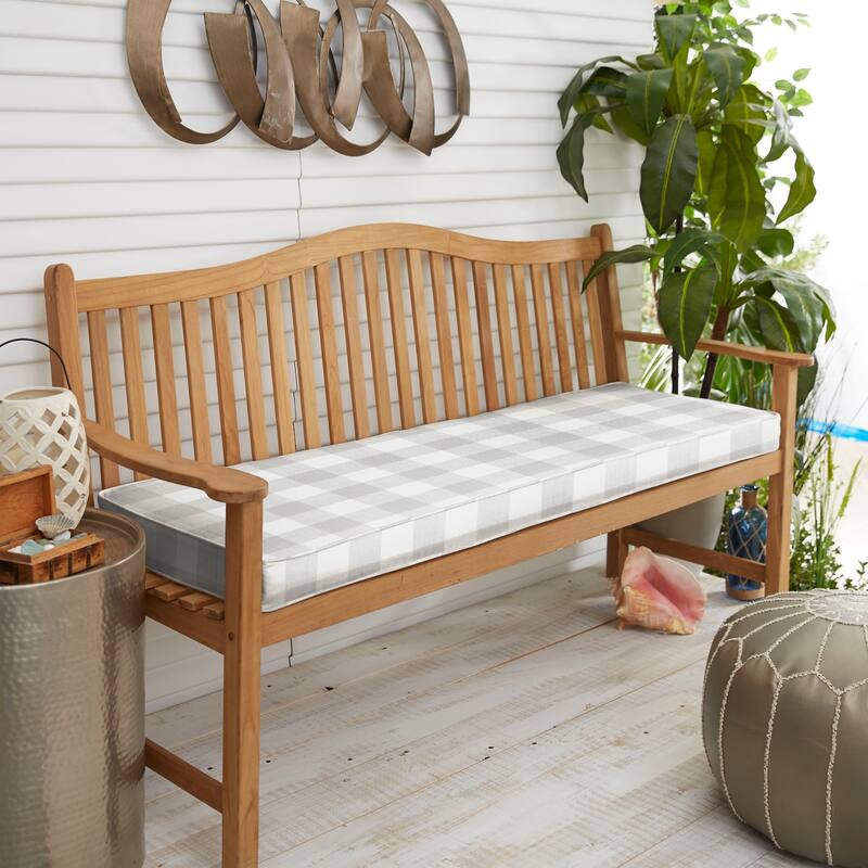 Sorra Home Grey Buffalo Plaid Indoor/ Outdoor Bench Cushion