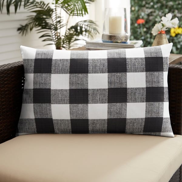 slide 1 of 3, Humble + Haute Black Buffalo Plaid Indoor/ Outdoor XL Lumbar Pillow - 16 in h x 26 in w
