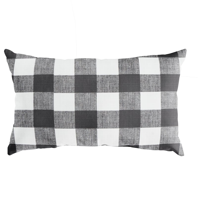 Sorra Home Black Buffalo Plaid Indoor/ Outdoor XL Lumbar Pillow - 16 in h x 26 in w