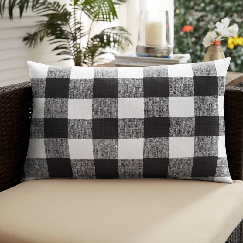 Sorra Home Black Buffalo Plaid Indoor/ Outdoor XL Lumbar Pillow - 16 in h x 26 in w
