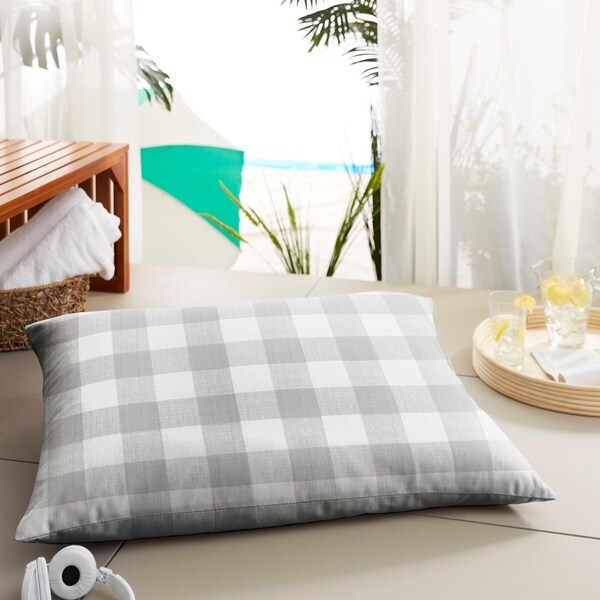 Humble Haute Grey Buffalo Plaid Indoor Outdoor Floor Pillow