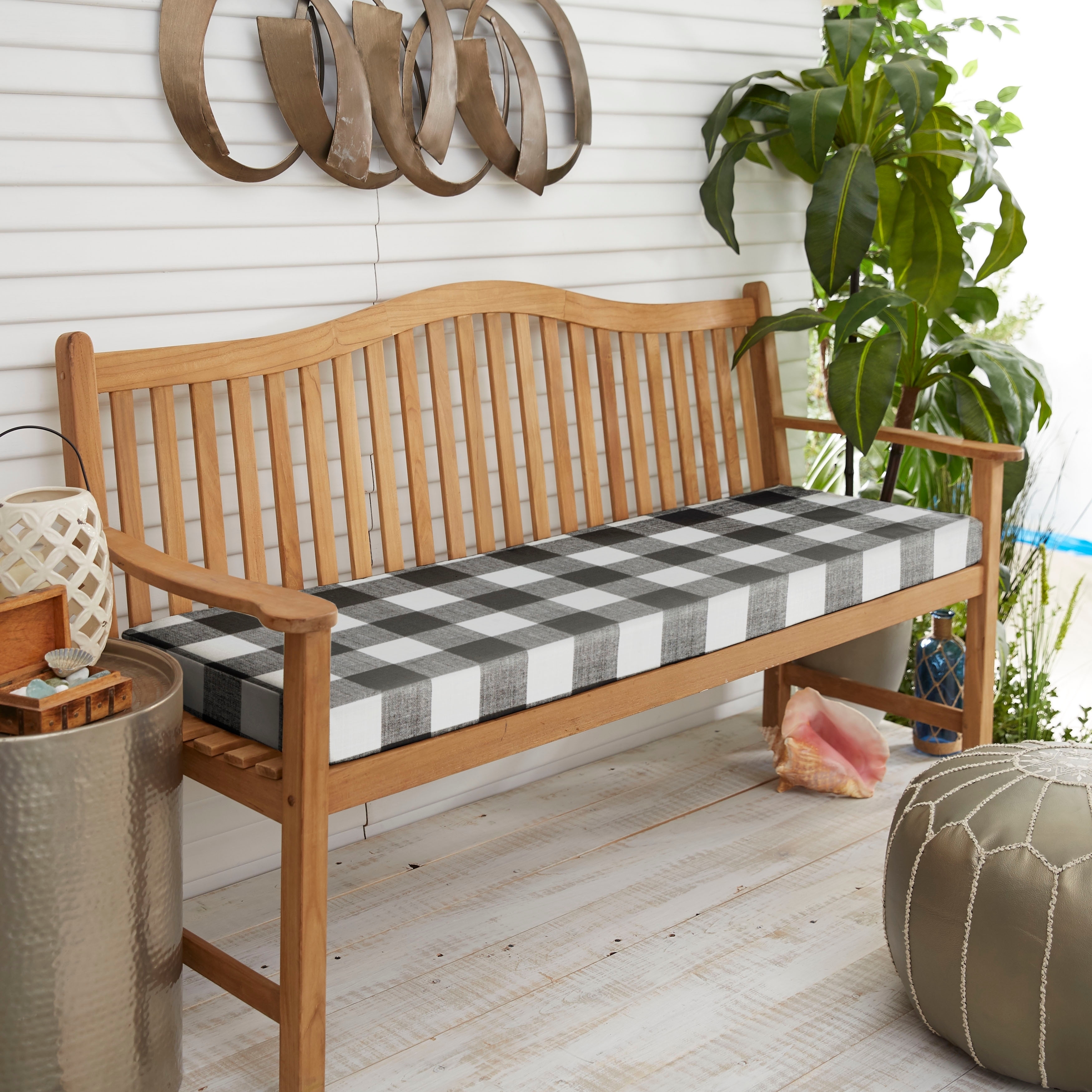 Sorra Home Black Buffalo Plaid Indoor/ Outdoor Bench Cushion