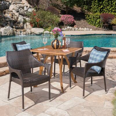 Carroll Outdoor 5 Piece Acacia Wood/ Wicker Dining Set by Christopher Knight Home