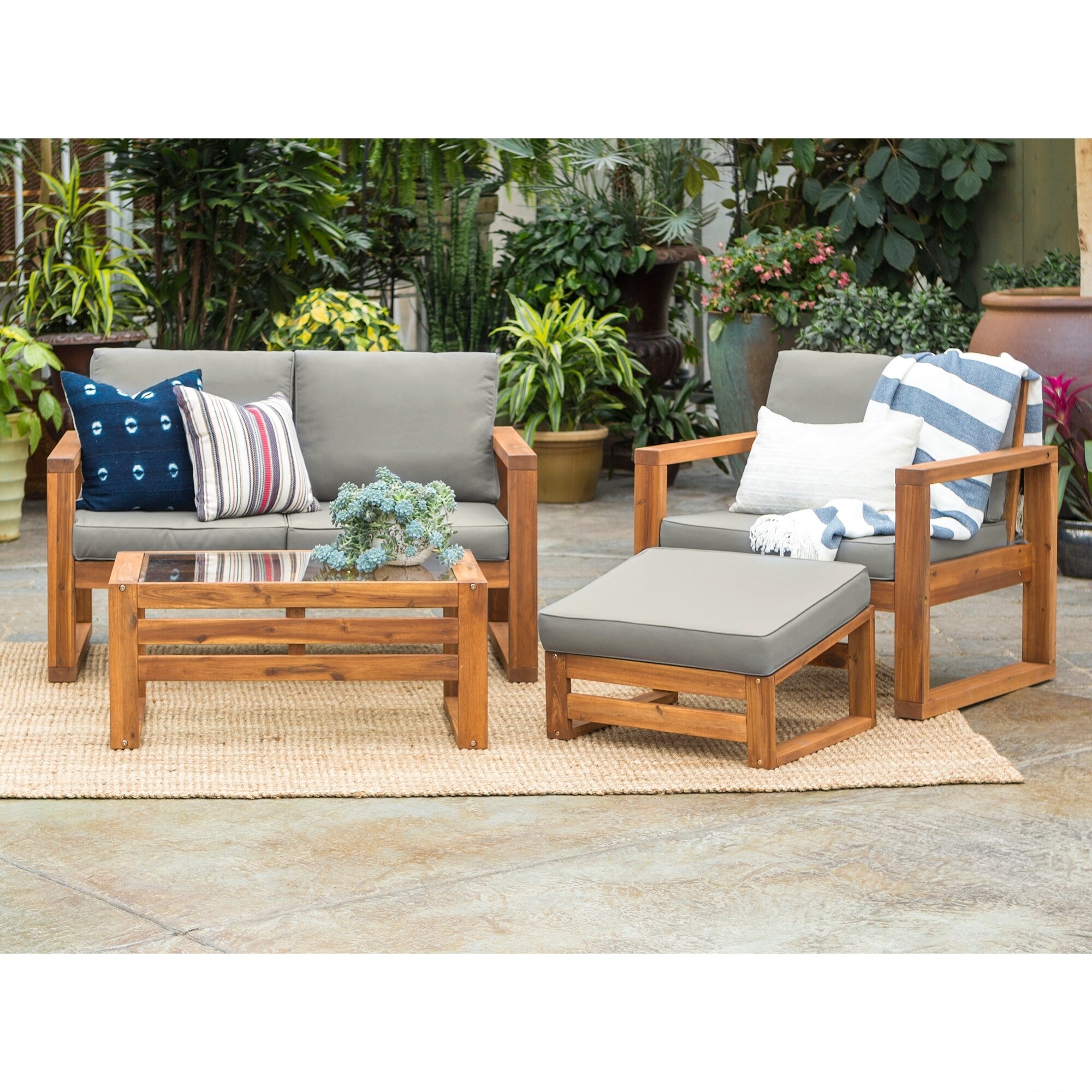 Shop 4 Piece Hudson Brown Acacia Outdoor Chat Set With Grey